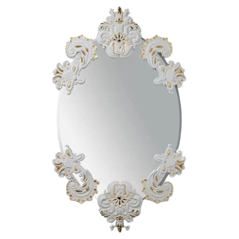 Oval Limited Edition Wall Unframed Mirror with White Porcelain & Golden Lustre For Sale