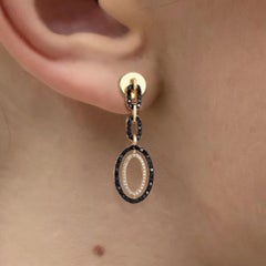 Oval Link Black & White Diamond 14K Yellow Gold Drop Earrings