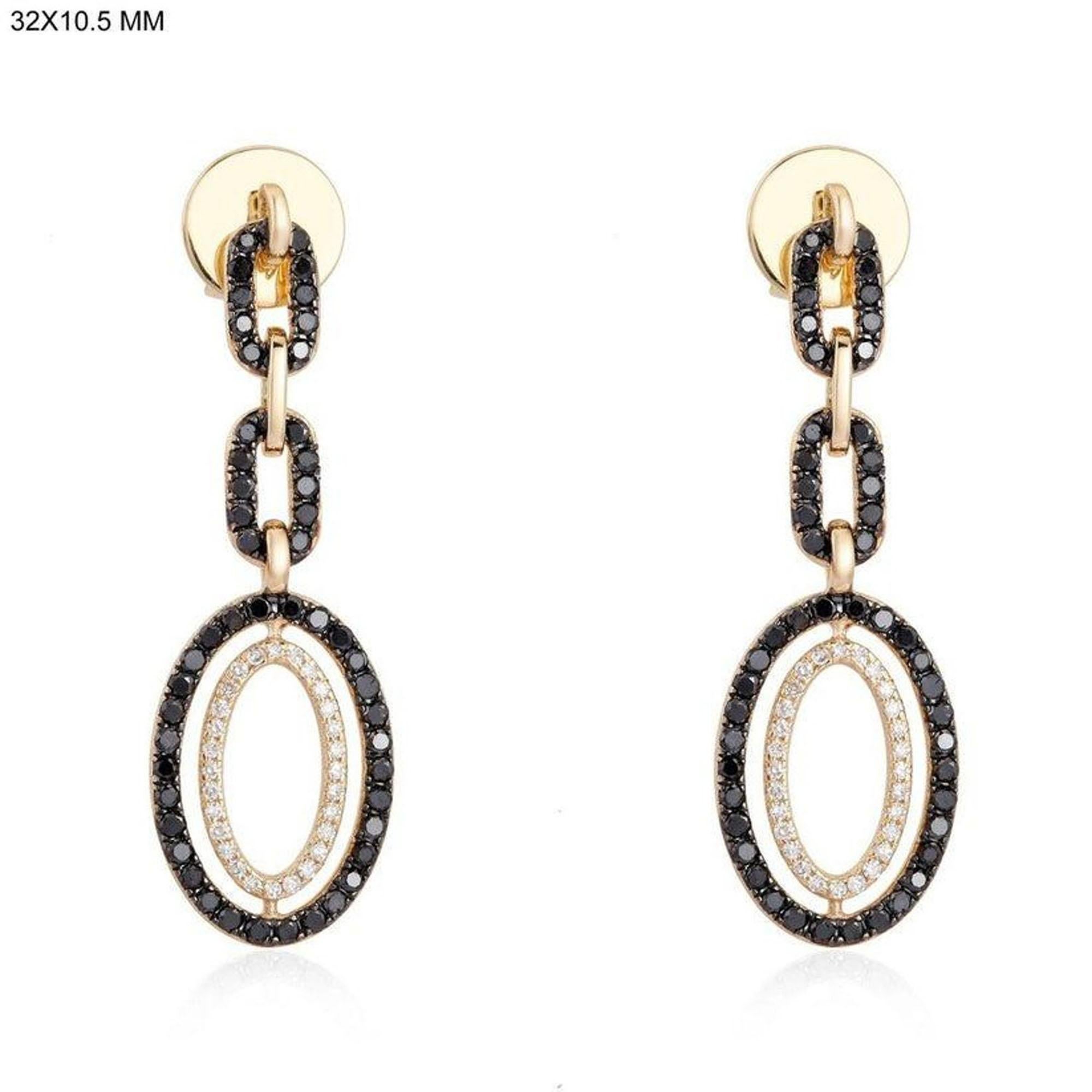 Orecchini a goccia ovali A Link in oro giallo 14K con diamanti
