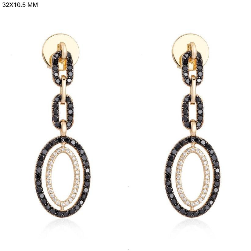 Modern Oval Link 14K Yellow Gold Diamond Drop Earrings For Sale