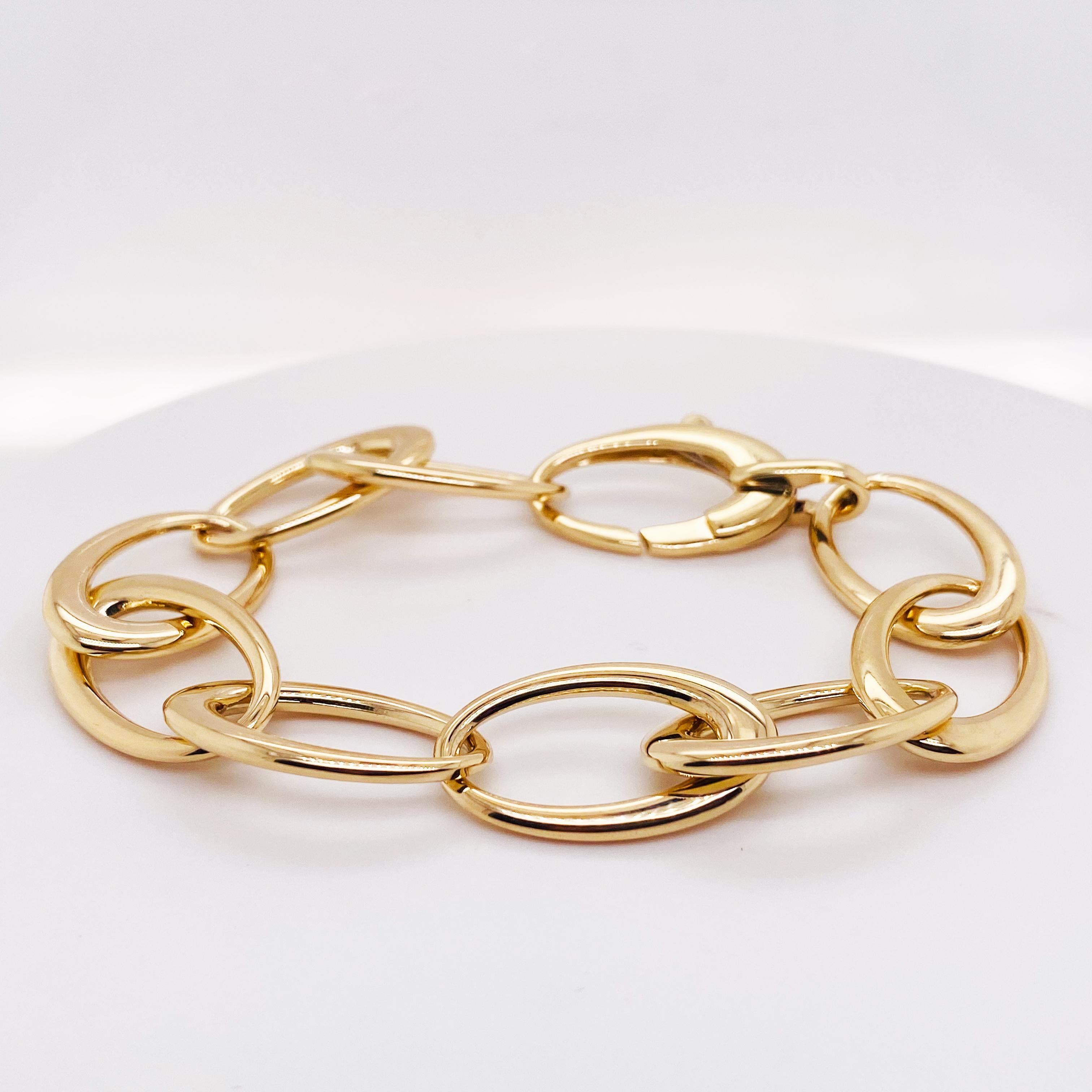 Bracelet de chaîne à maillons ovales - 14K Or Bracelet italien en or Grands maillons ovales en vente 1