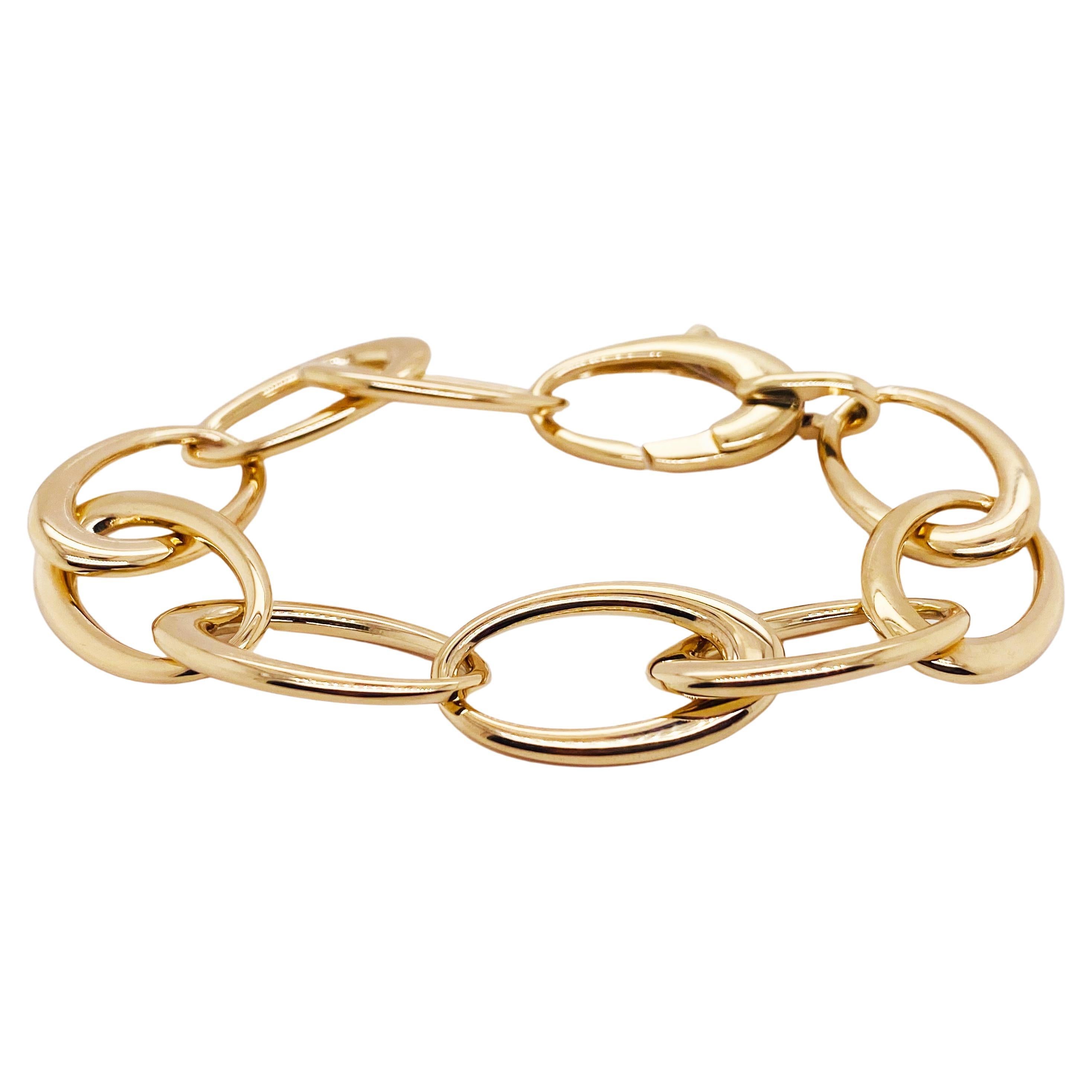 Oval Link Chain Bracelet - 14K Gold Italian Gold Bracelet Large Oval Links