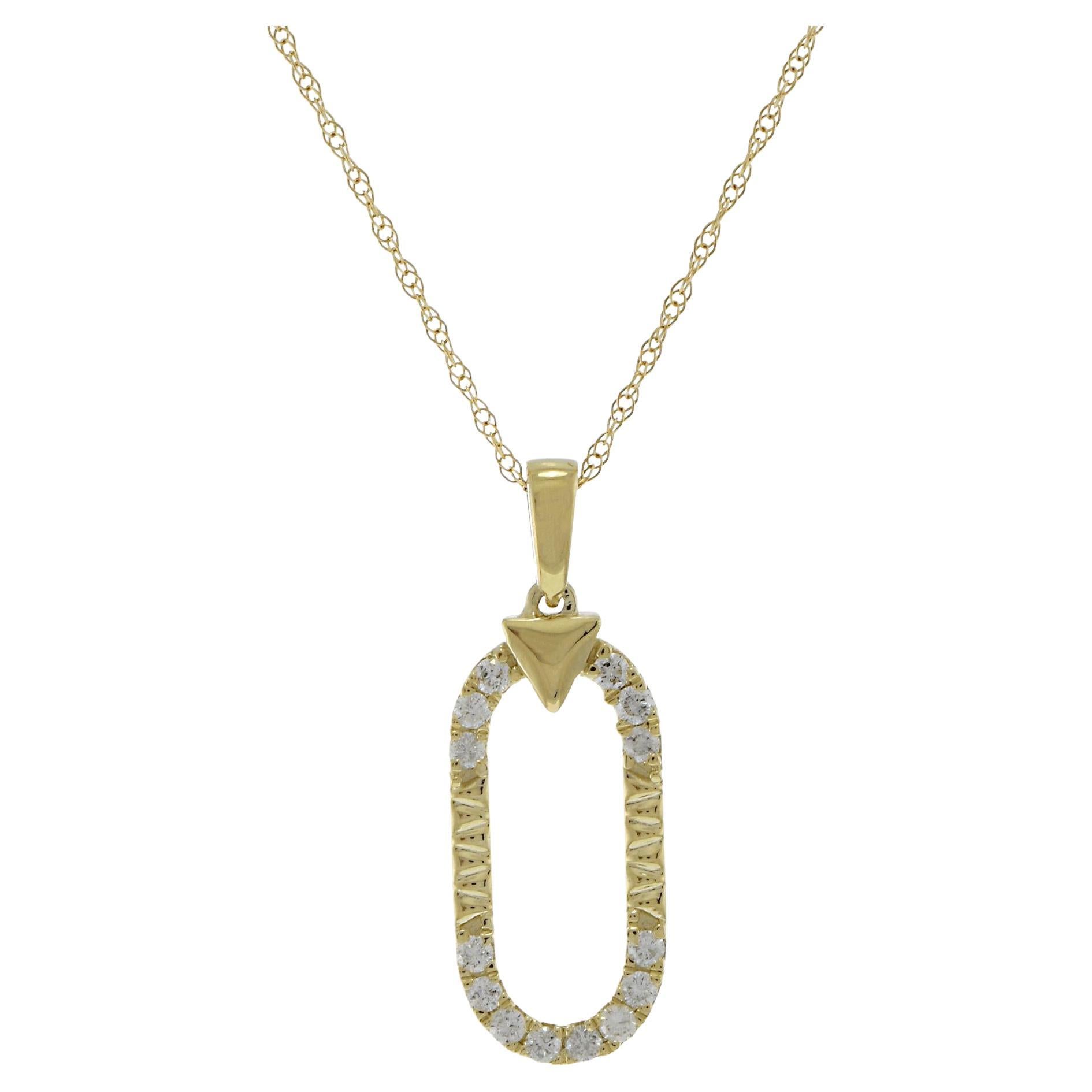 Ovale A Link Diamant-Anhänger-Halskette aus 14KT Gelbgold