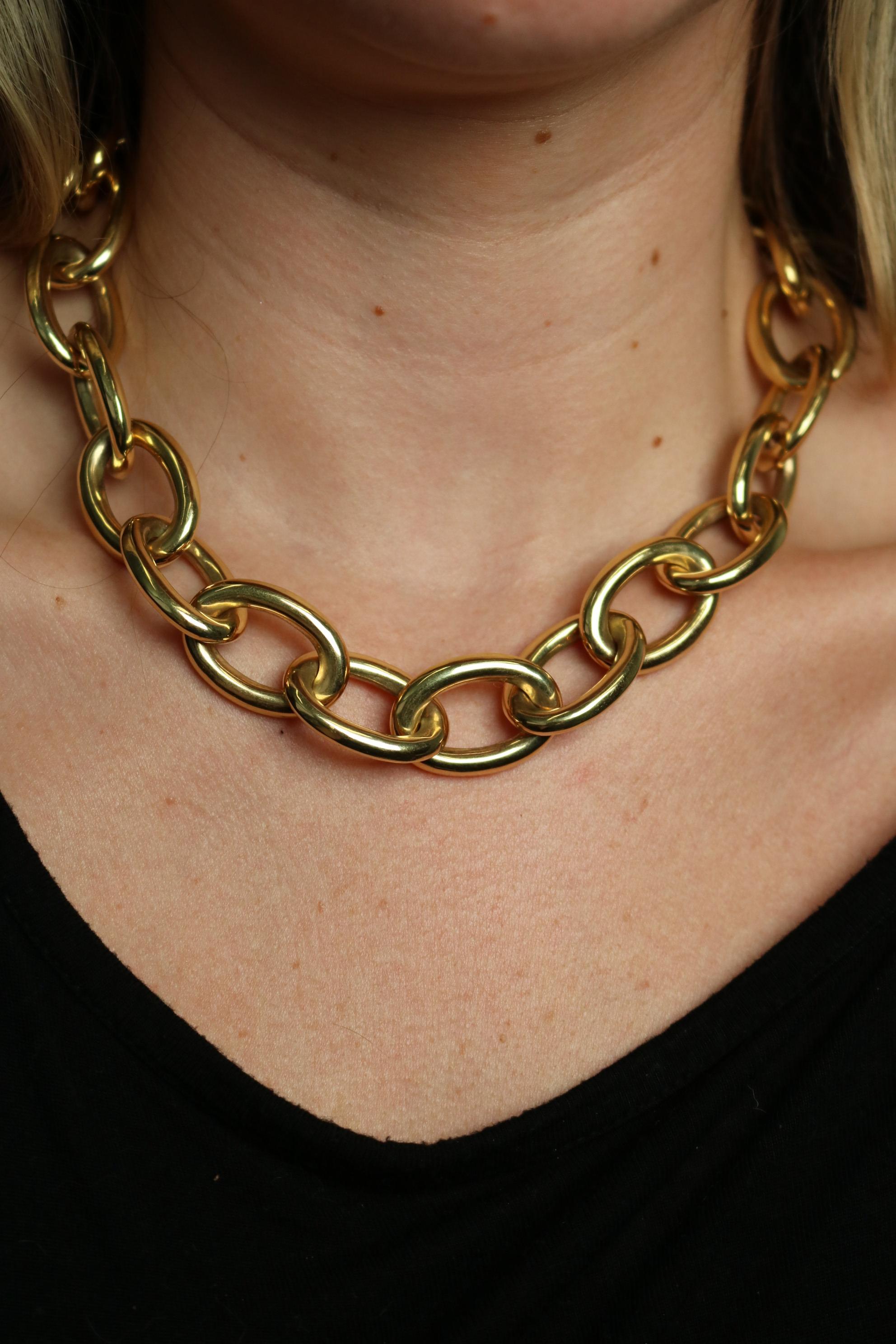 Moderne Collier d'or à maillons ovales en or jaune 14K 18.5