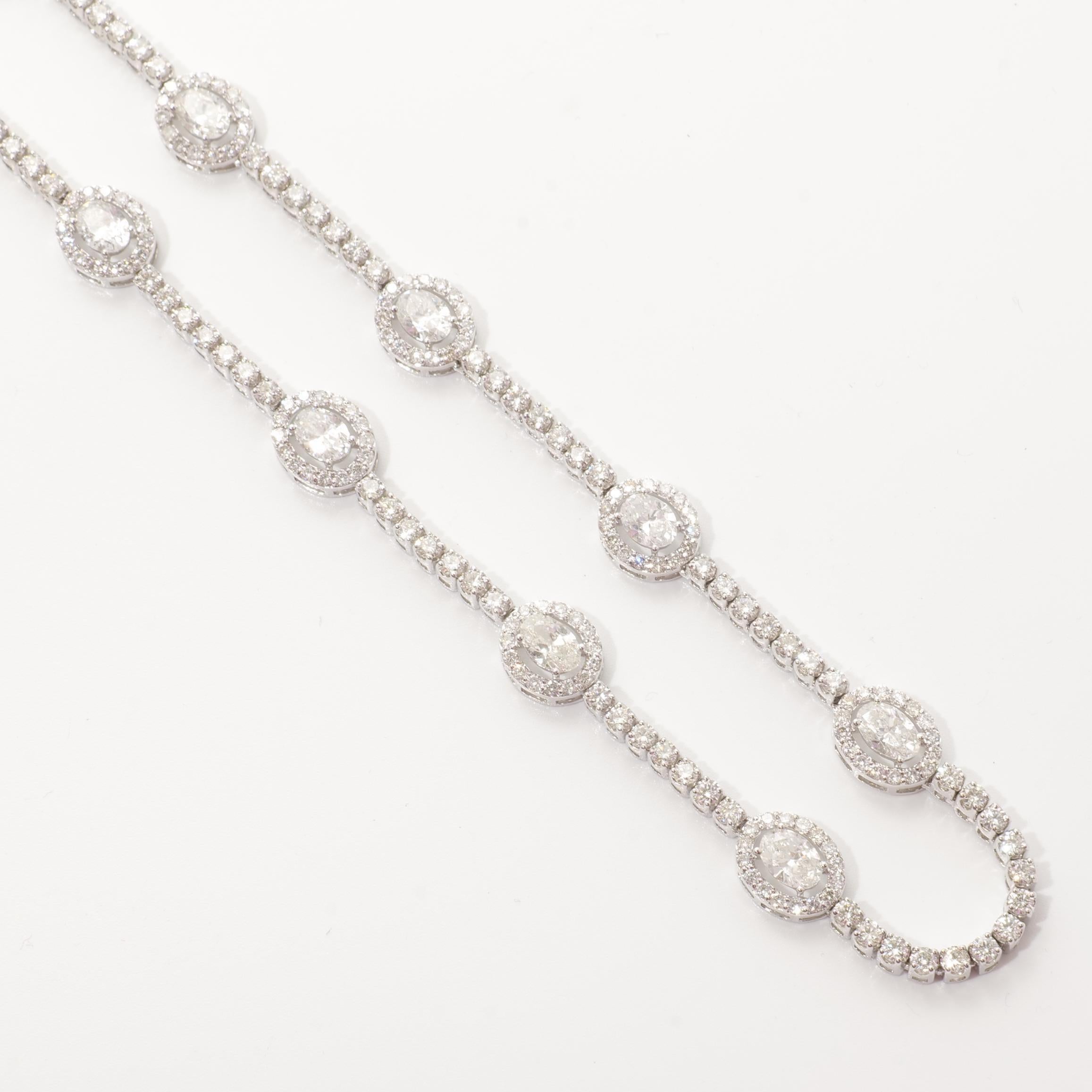 Collana Tennis con diamanti aureolati a maglie ovali in oro massiccio 14k (certificato) in vendita 2
