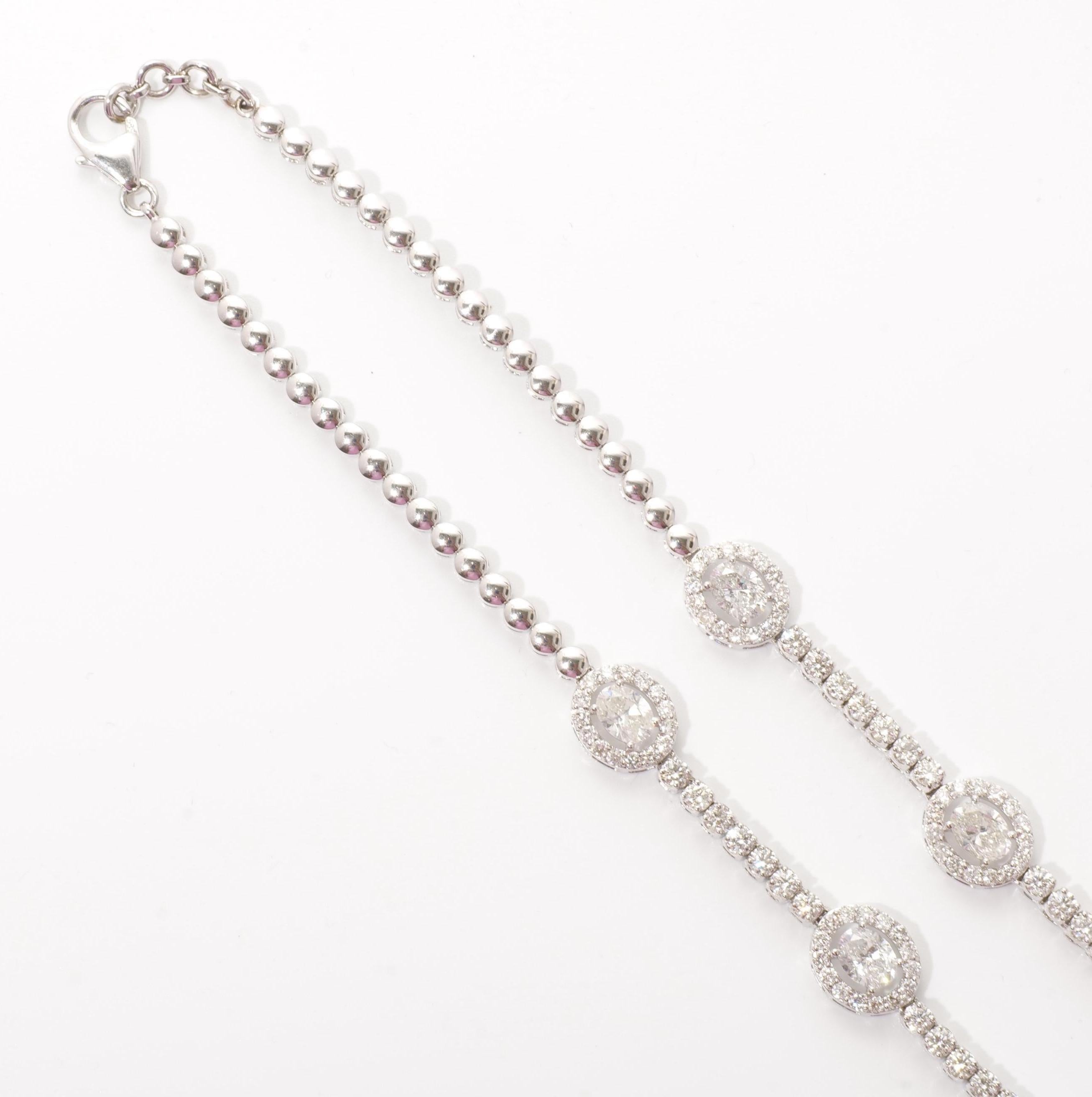 Collana Tennis con diamanti aureolati a maglie ovali in oro massiccio 14k (certificato) in vendita 3
