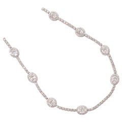 Collier de tennis en or massif 14k à maillons ovales et halo de diamants (certifié)