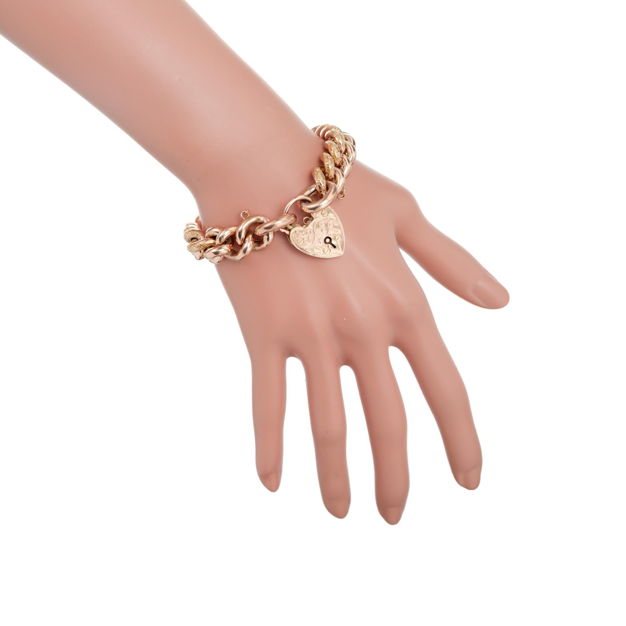 Women's Oval Link Heart Clasp Rose Gold English Link Bracelet  For Sale
