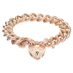 Antique Oval Link Heart Clasp Rose Gold English Link Bracelet