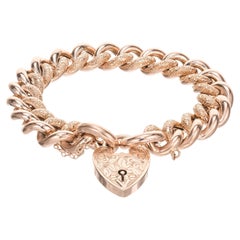 Antique Oval Link Heart Clasp Rose Gold English Link Bracelet 