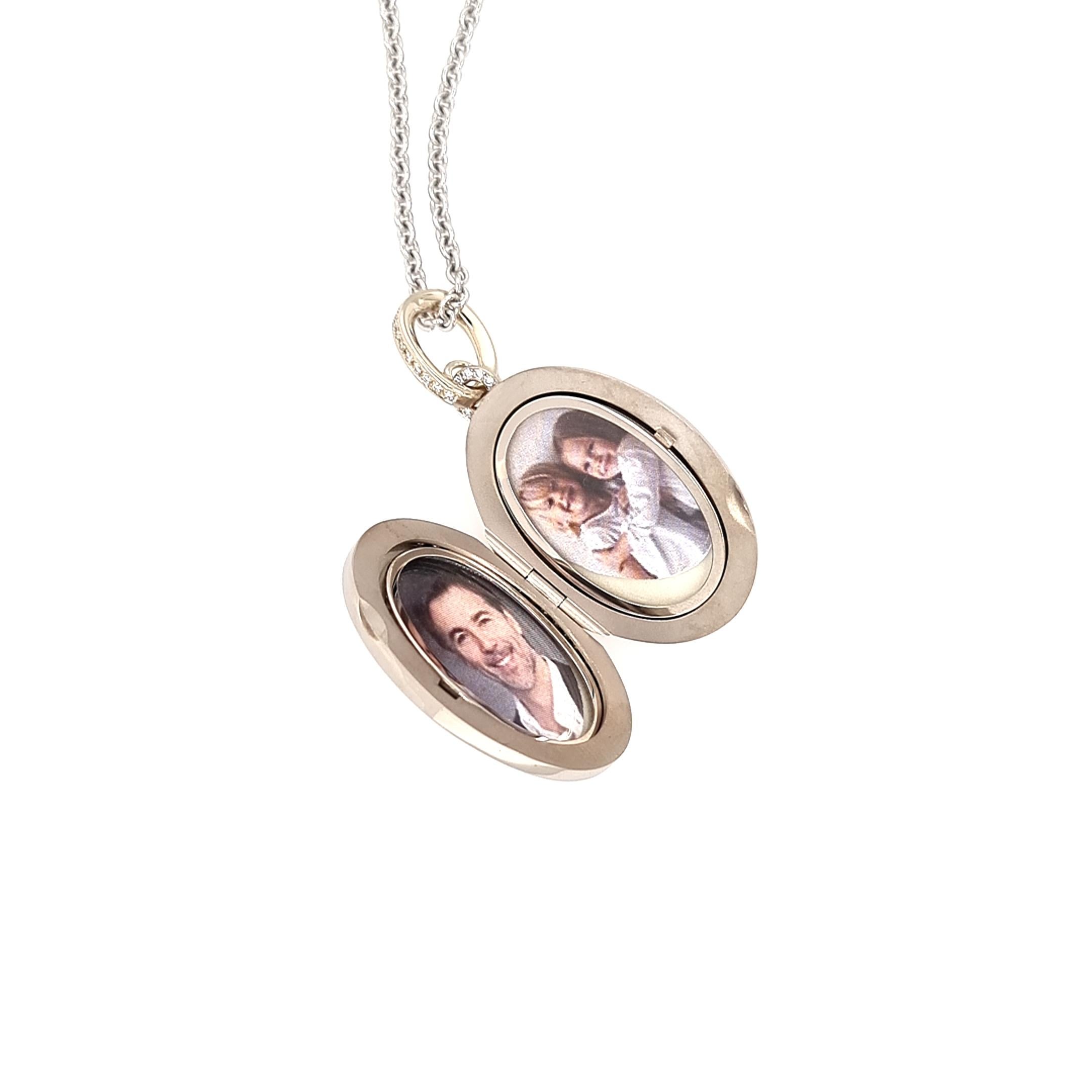 Ciondolo ovale a forma di medaglione in oro bianco 18k con smalto blu scuro 85 diamanti 0,88ct G VS in vendita 1