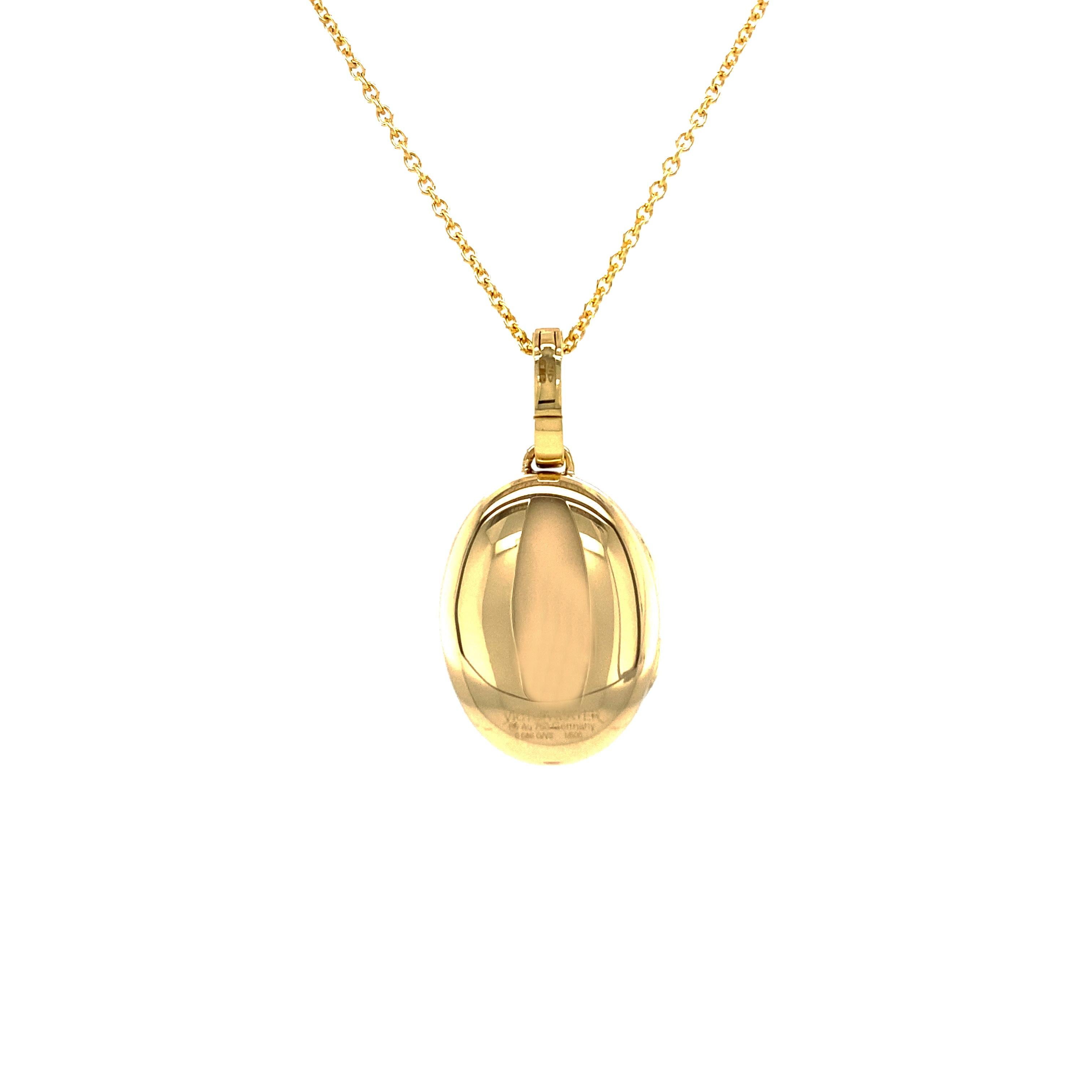 Oval Locket Pendant 18k Yellow Gold Blue Vitreous Enamel 12 Diamonds 0.08 ct GVS For Sale 1