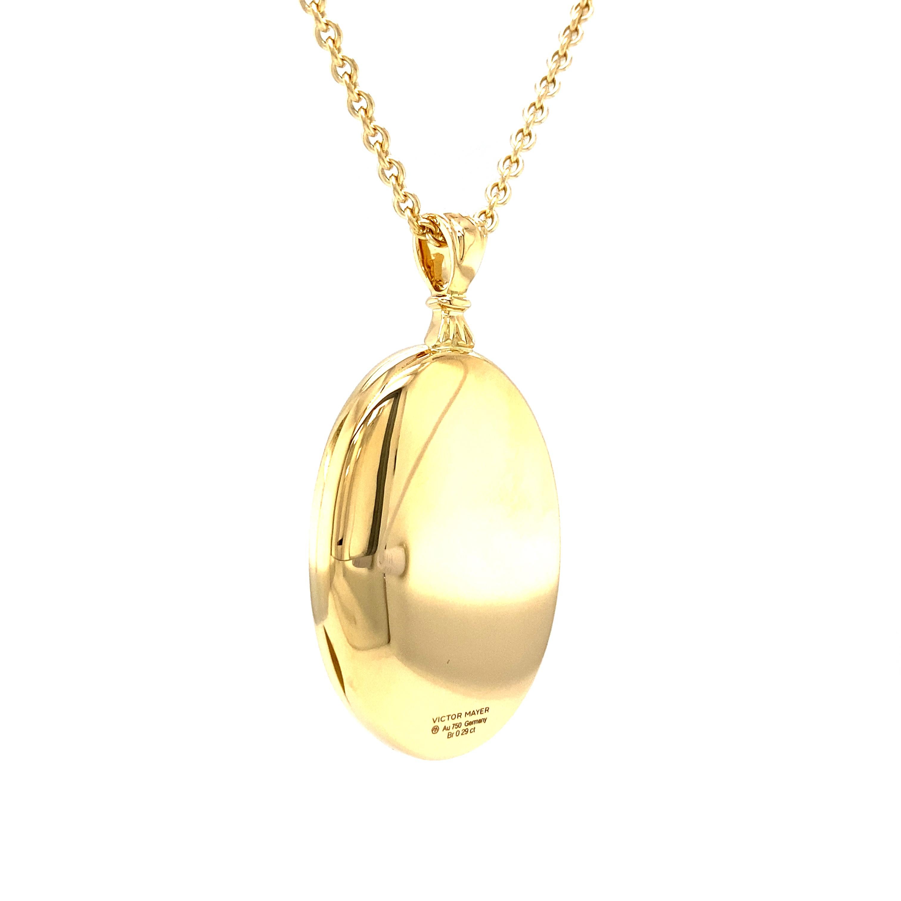 Oval Locket Pendant 18k Yellow Gold Blue Enamel 25 Diamonds 0.19 ct For Sale 2