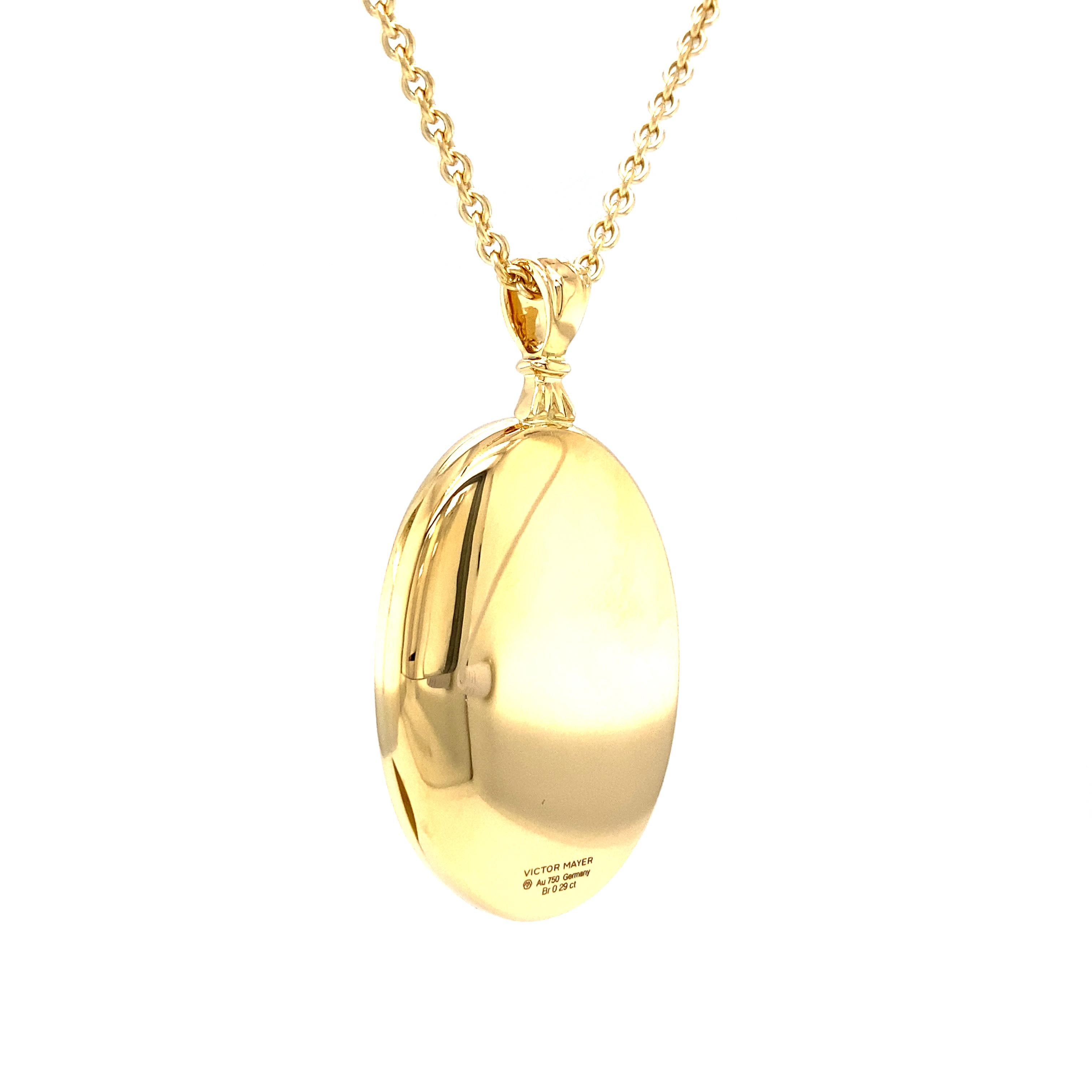 Collier pendentif médaillon ovale en or jaune 18 carats, émail bleu et 25 diamants 0,19 carat en vente 2