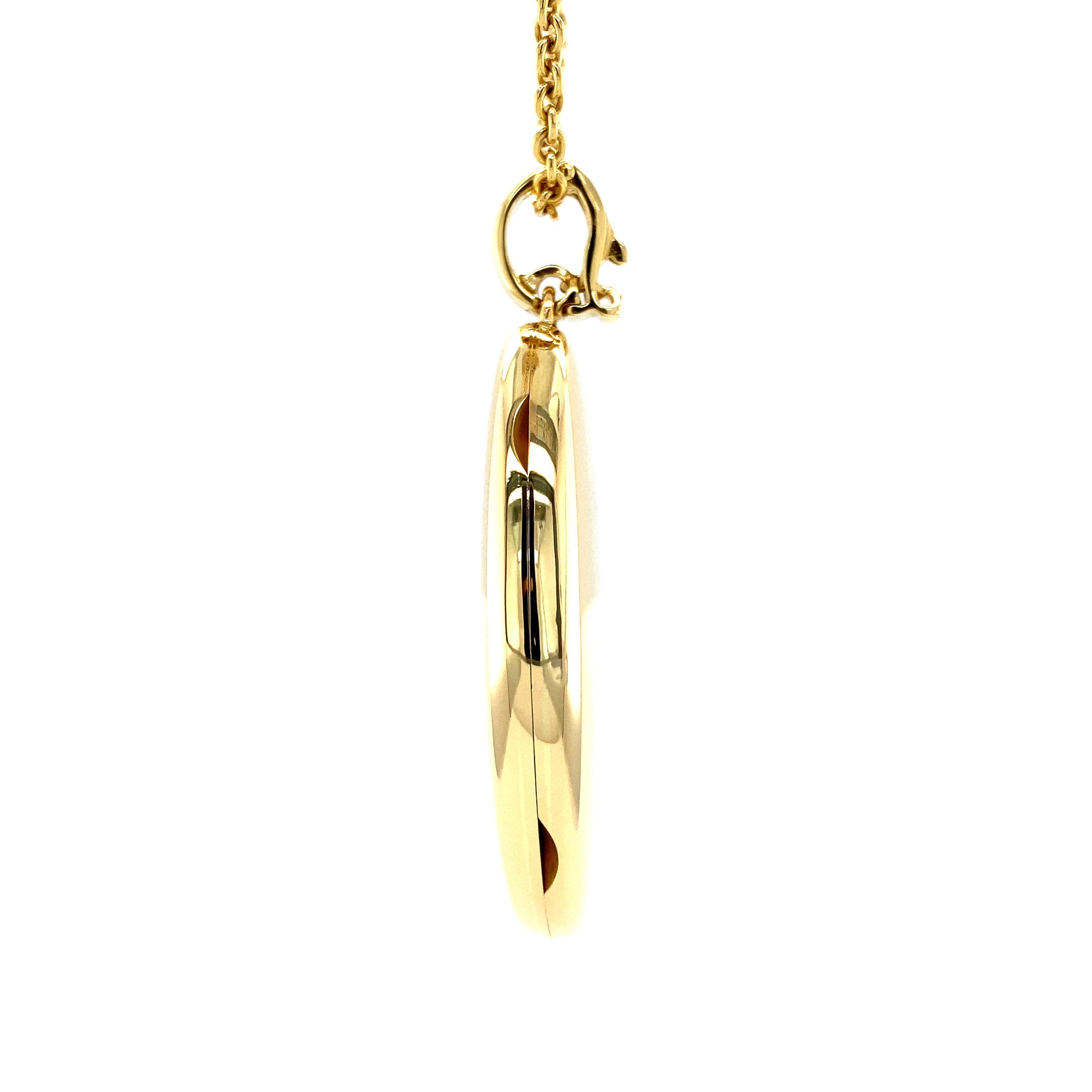 Ovale Medaillon-Halskette mit Anhänger und Emaille-Gliederkette aus 18 Karat Gelbgold im Angebot 7