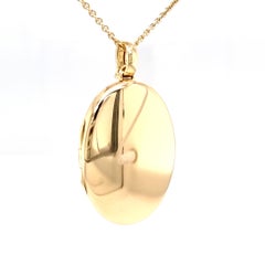 Oval Locket Pendant Necklace and Enamel Link Chain 18k Yellow Gold