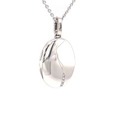 Oval Locket Pendant Necklace Solid 18k White Gold 4 Diamonds 0.04 Carat H VS