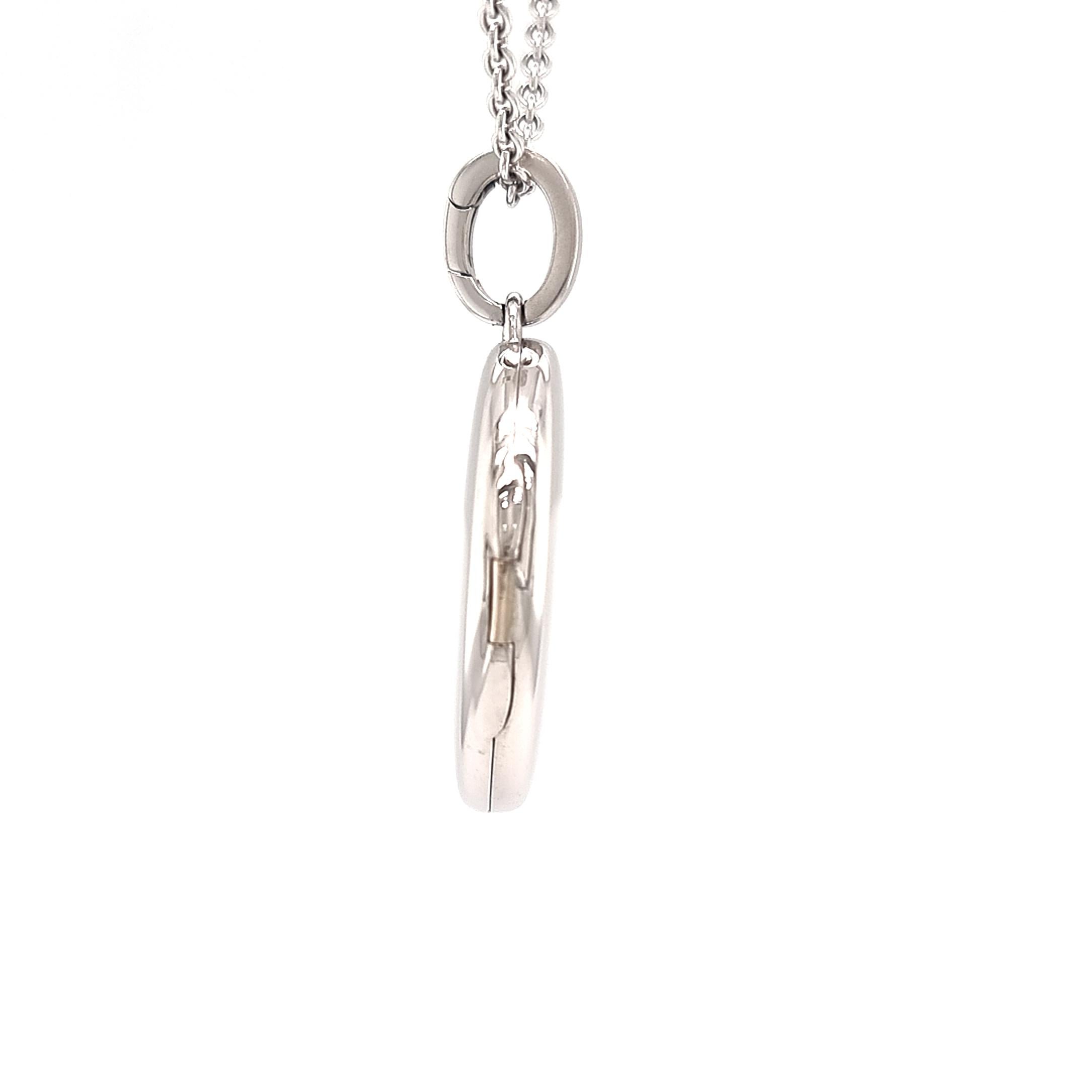 Brilliant Cut Oval Locket Pendant Necklace Solid 18k White Gold 4 Diamonds 0.04 Carat H VS For Sale