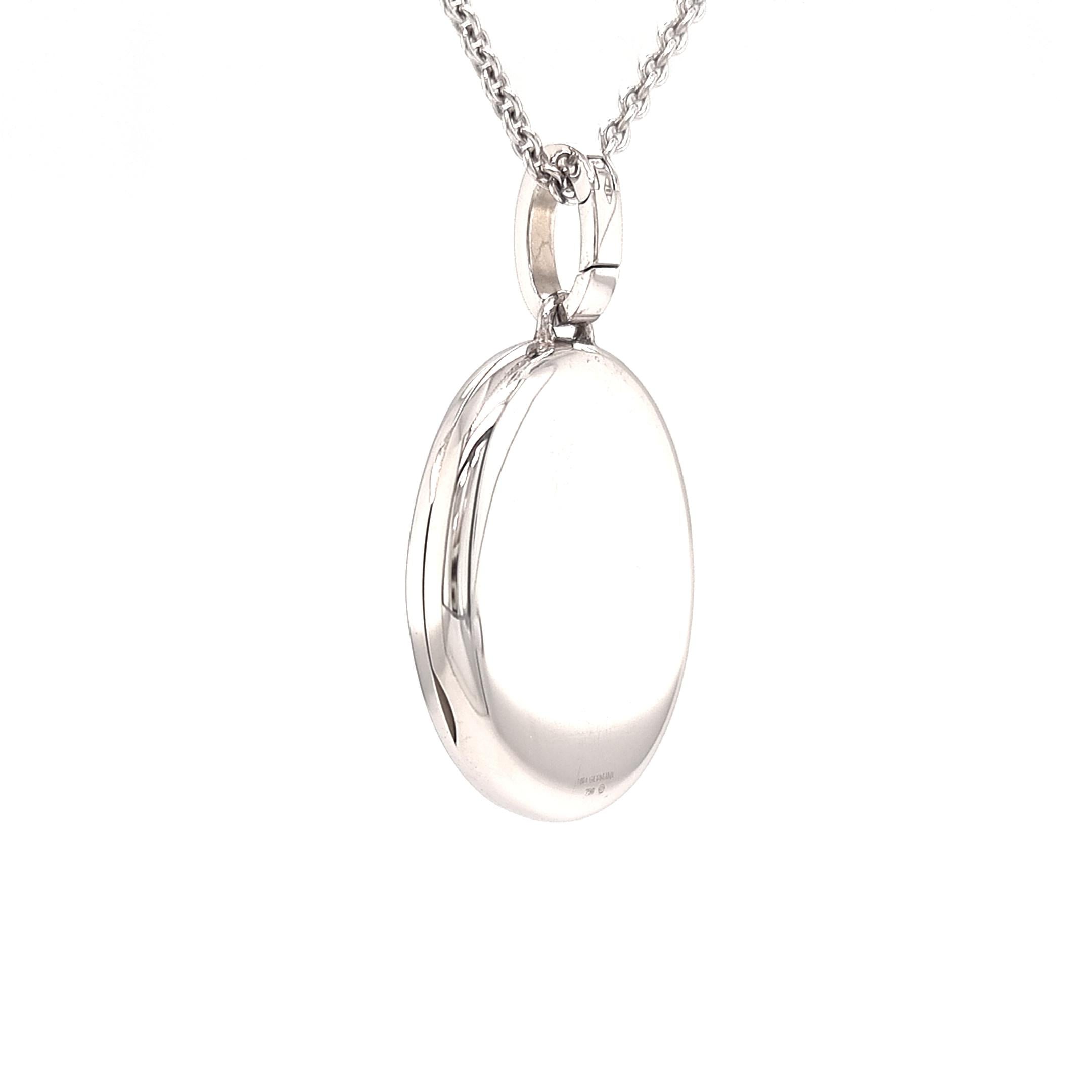 Women's Oval Locket Pendant Necklace Solid 18k White Gold 4 Diamonds 0.04 Carat H VS For Sale