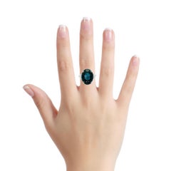 Bague ovale en or blanc 14K avec topaze bleue de Londres et diamant, taille 7