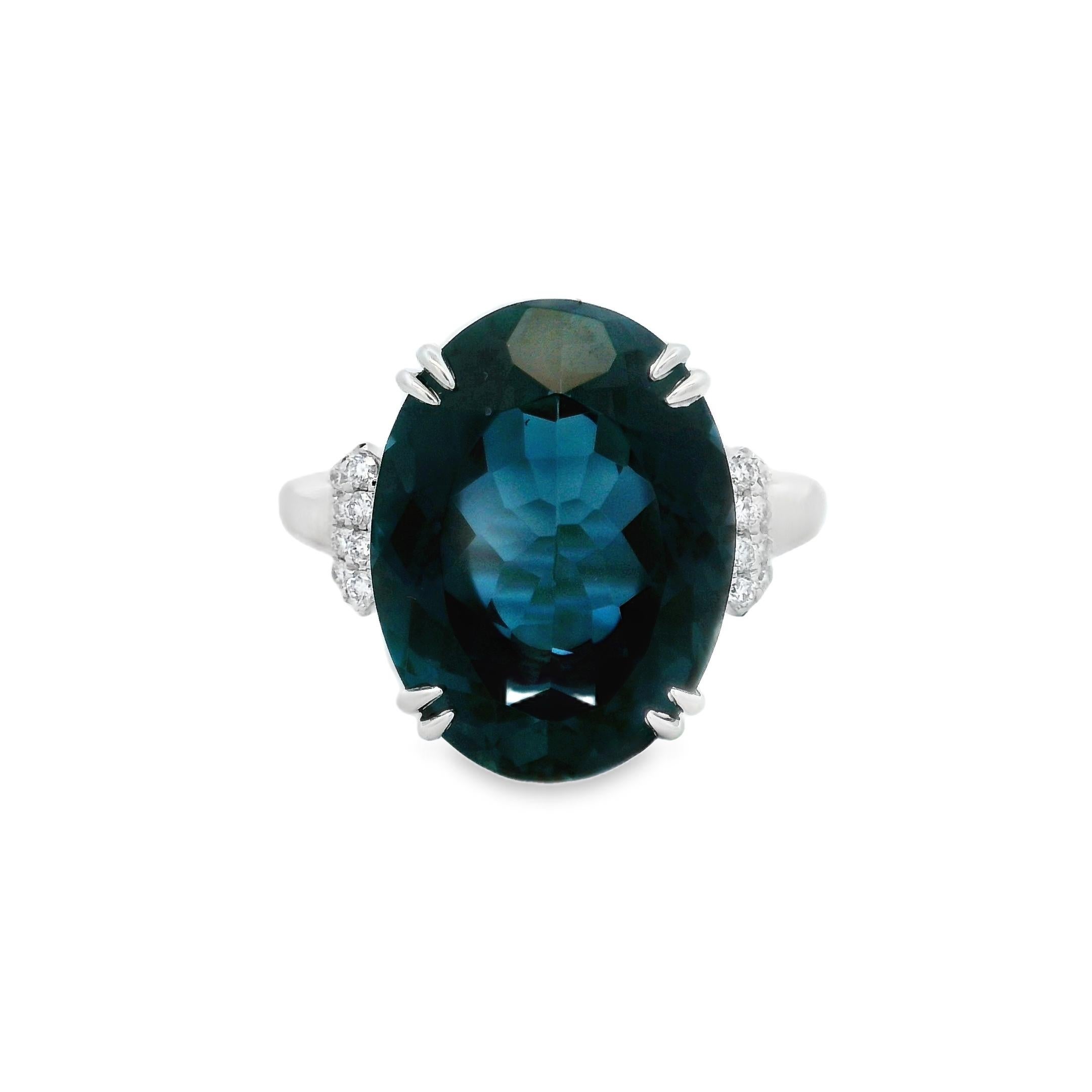 Oval London Blue Topaz and Diamond Ring in 14K White Gold, Size 7