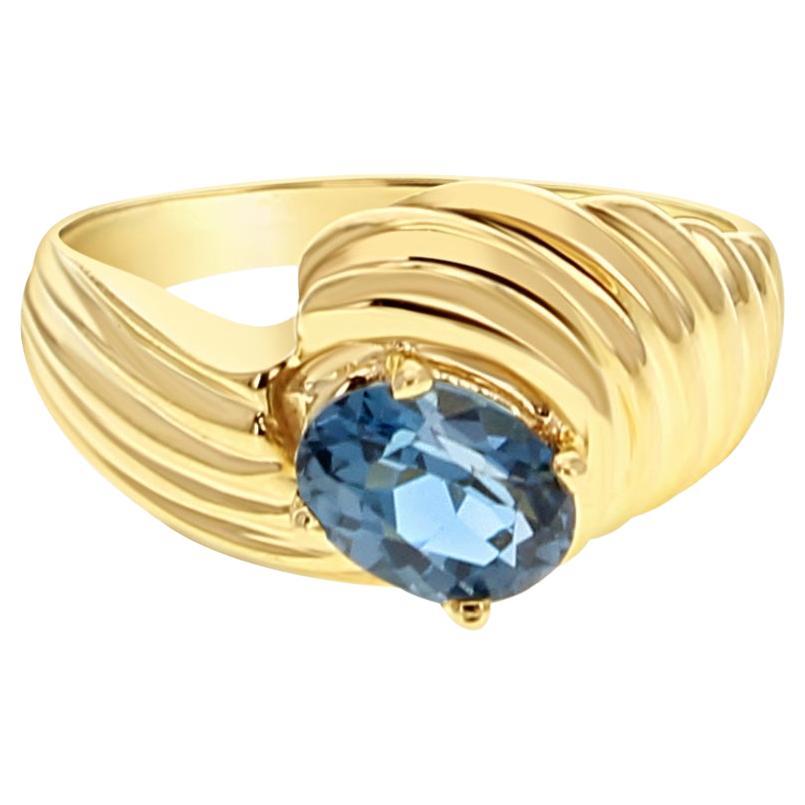 Oval London Blue Topaz Ring 14k Yellow Gold