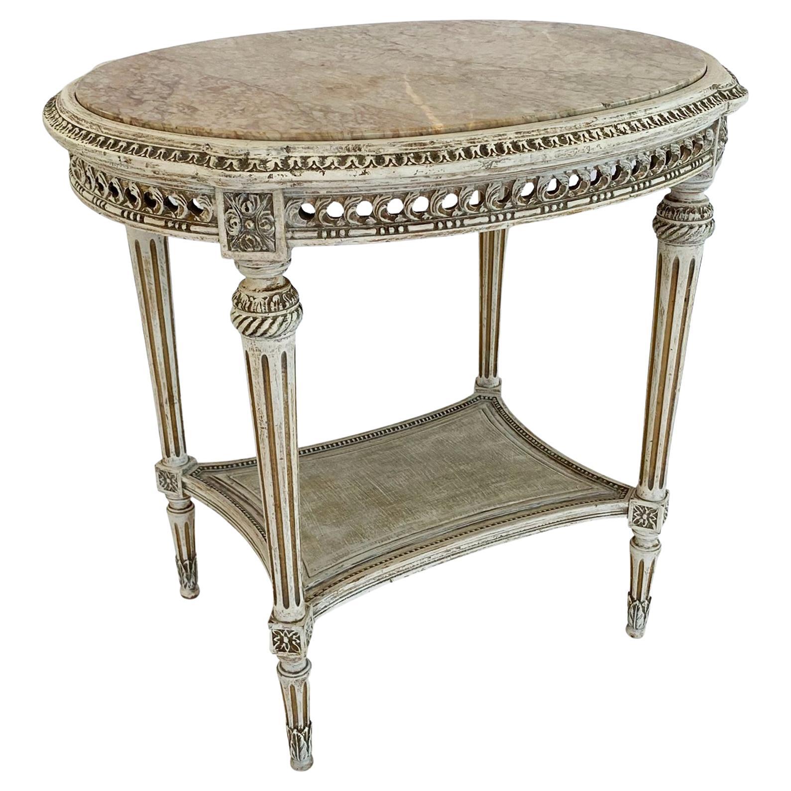 Oval Louis XVI Style Occasional Table with Marble Top