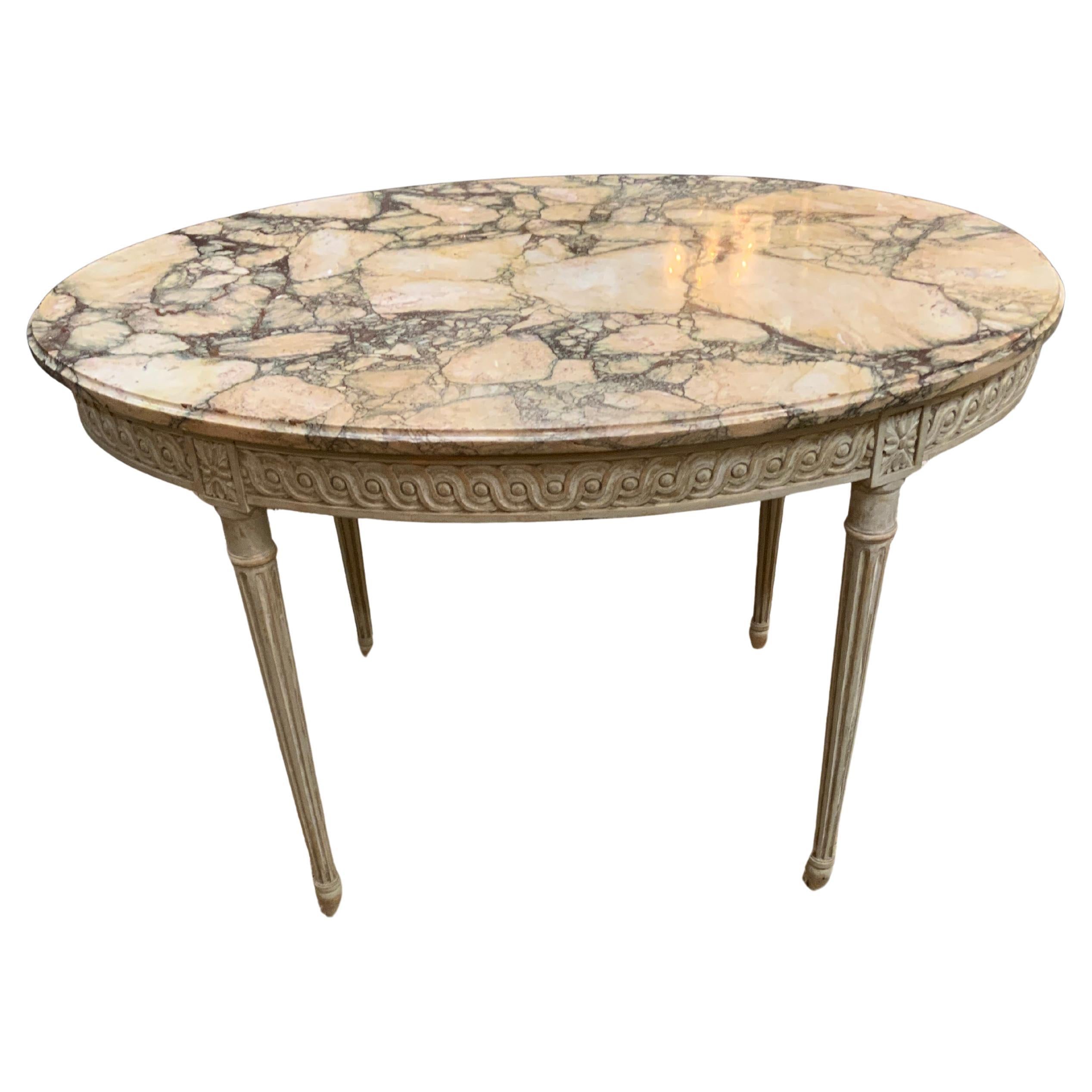 Oval louis XVI- Style painted center table 19 th century marble top