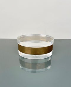 Midcentury Oval Lucite and Brass Decorative Box, Italy, 1970s
