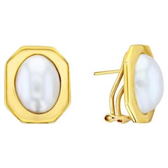 Pendientes de Perlas Mabe Ovaladas con Bisel Hexagonal Pulido