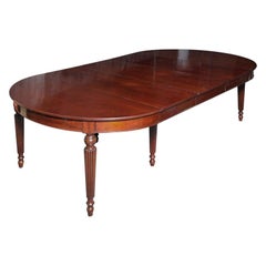 Oval Mahogany Dining Table with Six Reeded Legs, English, circa 1950