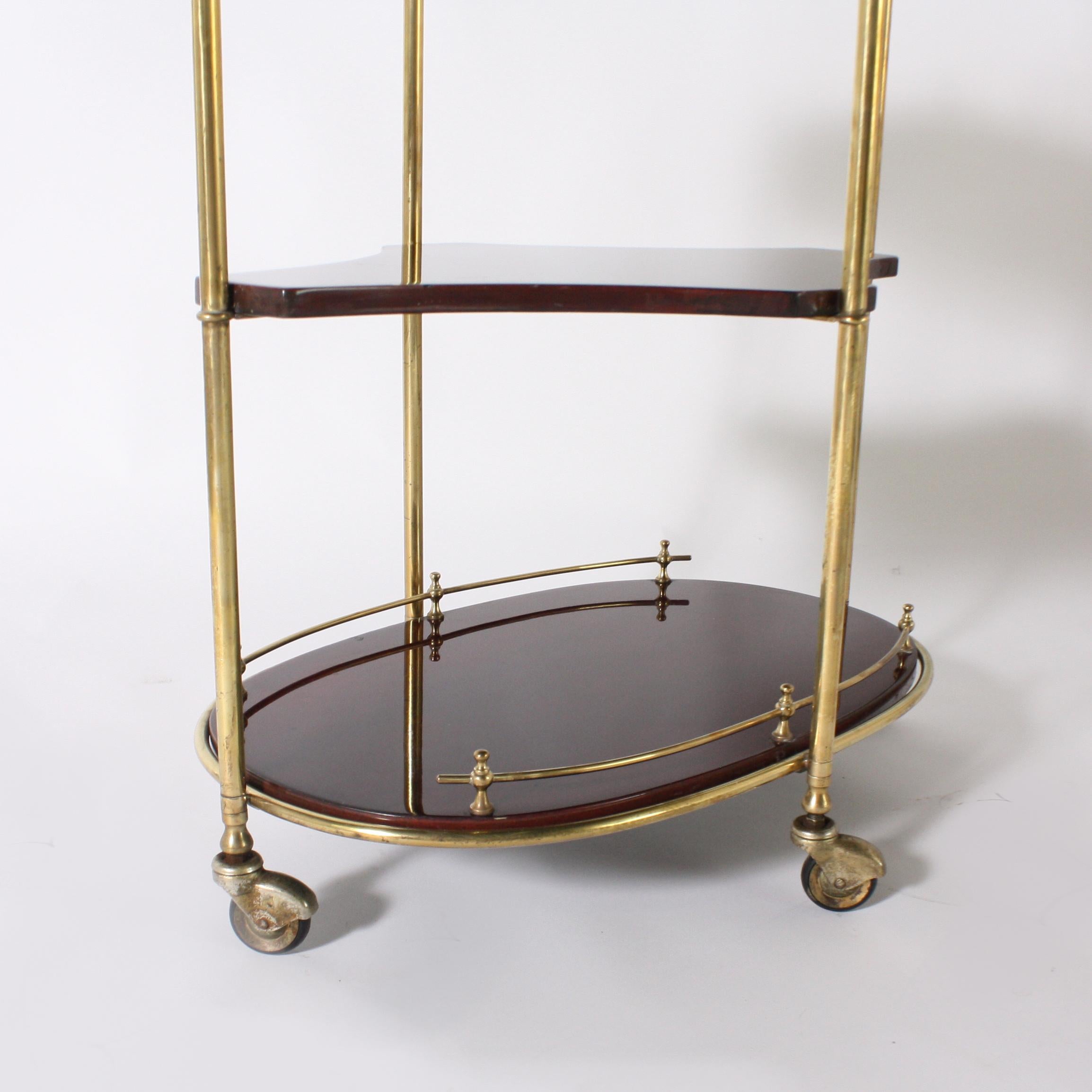 French Oval Mahogany Drinks Cart with Brass Details, circa 1950