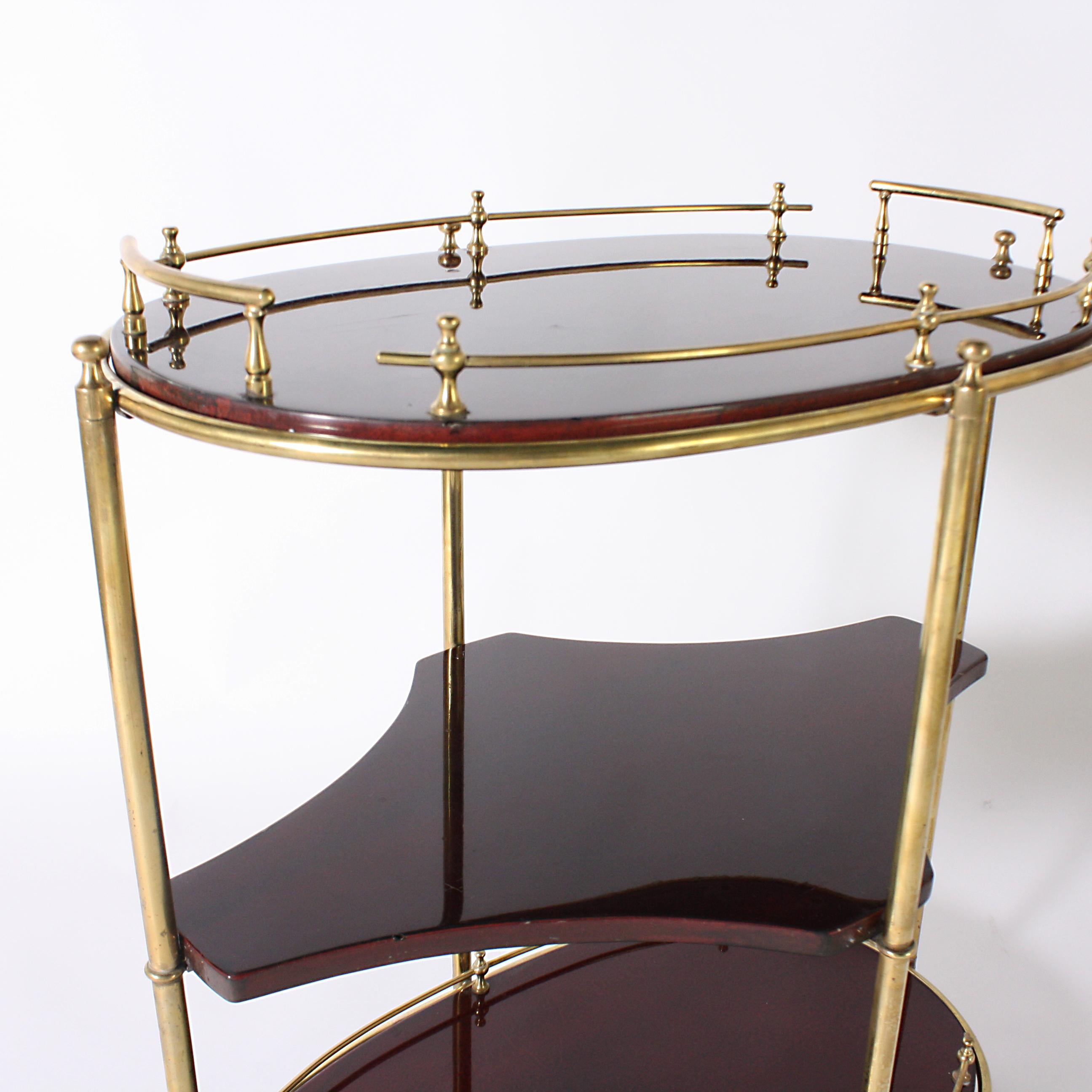 Oval Mahogany Drinks Cart with Brass Details, circa 1950 In Good Condition In Dallas, TX