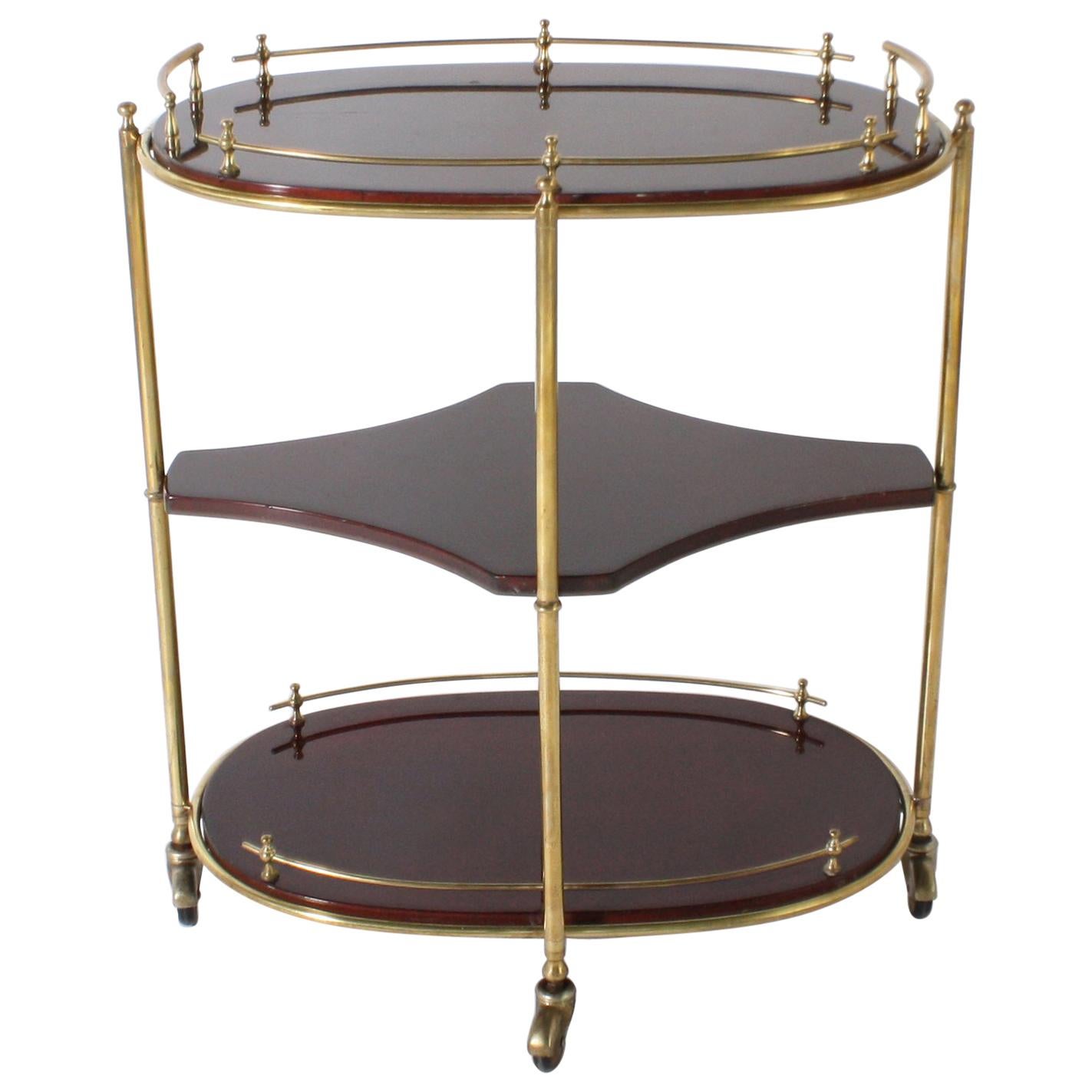 Oval Mahogany Drinks Cart with Brass Details, circa 1950