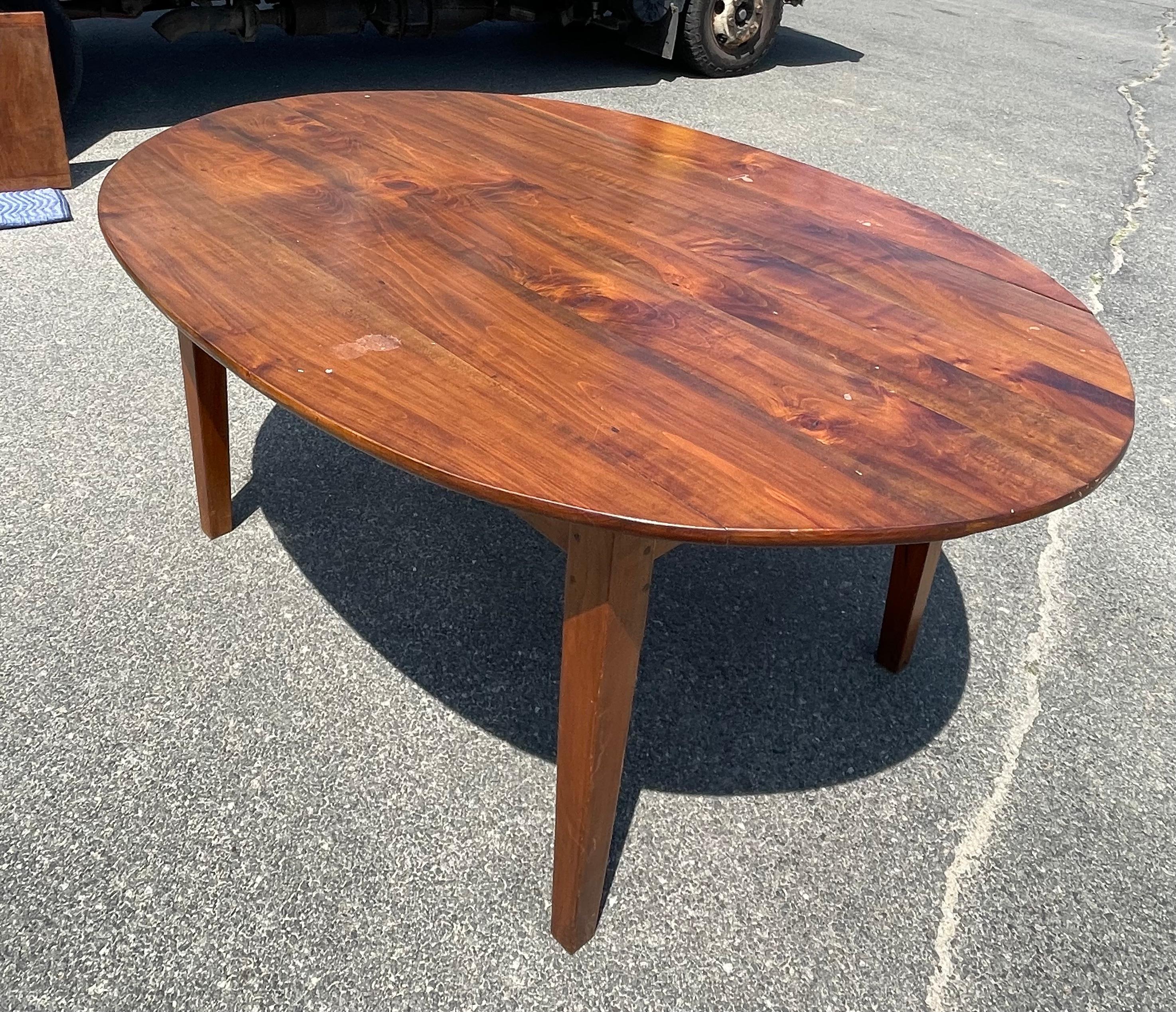 Contemporary Oval Mahogany Farm Table with Single Drawer For Sale