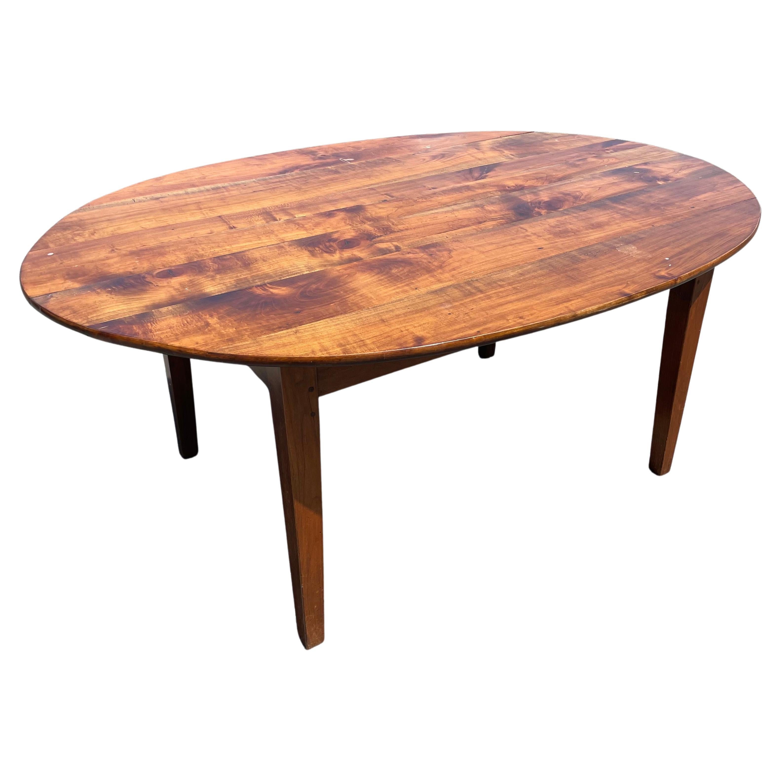 Oval Mahogany Farm Table with Single Drawer For Sale