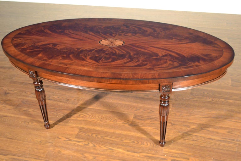 American Oval Mahogany Georgian Style Leg Coffee Table by Leighton Hall For Sale