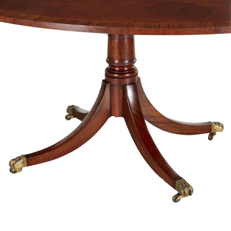 Oval Mahogany Pedestal Breakfast Table With Banded Edge In Good Condition For Sale In Locust Valley, NY