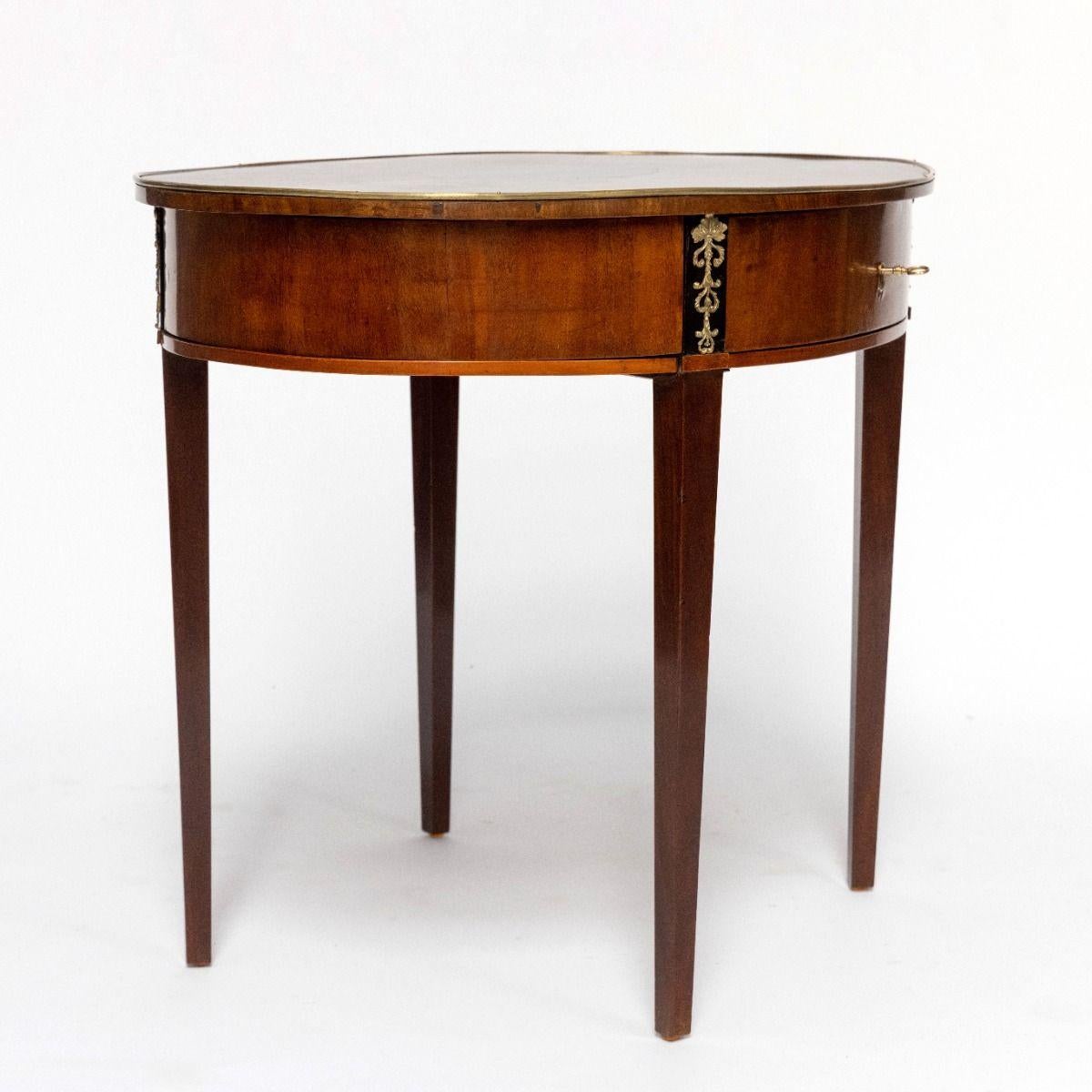 Oval Mahogany Sewing Table with Gilded Bronze Inlays and Secret Compartments 3