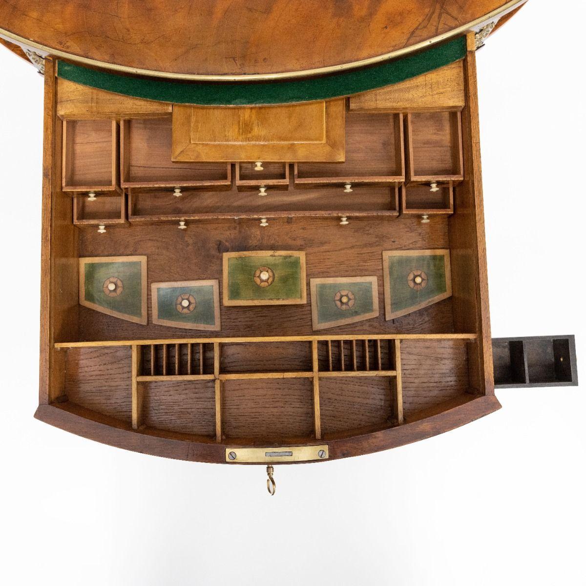 Gilt Oval Mahogany Sewing Table with Gilded Bronze Inlays and Secret Compartments