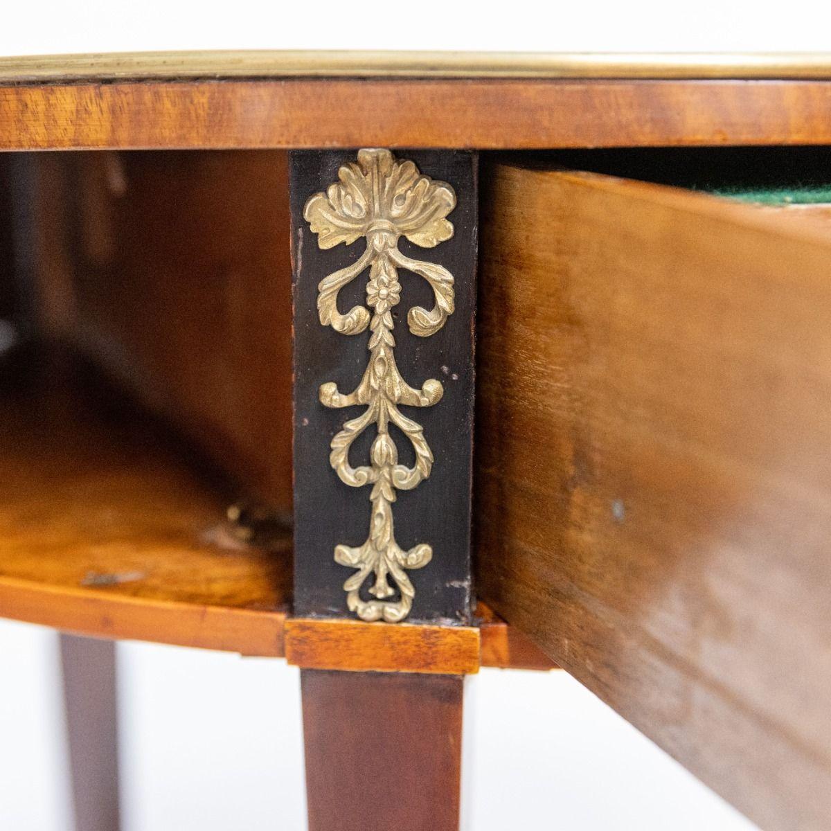 19th Century Oval Mahogany Sewing Table with Gilded Bronze Inlays and Secret Compartments