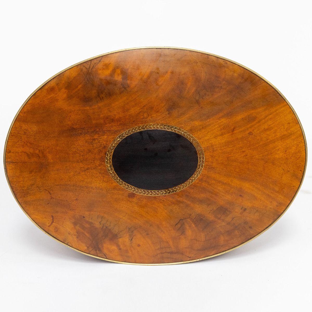 Oval Mahogany Sewing Table with Gilded Bronze Inlays and Secret Compartments 2