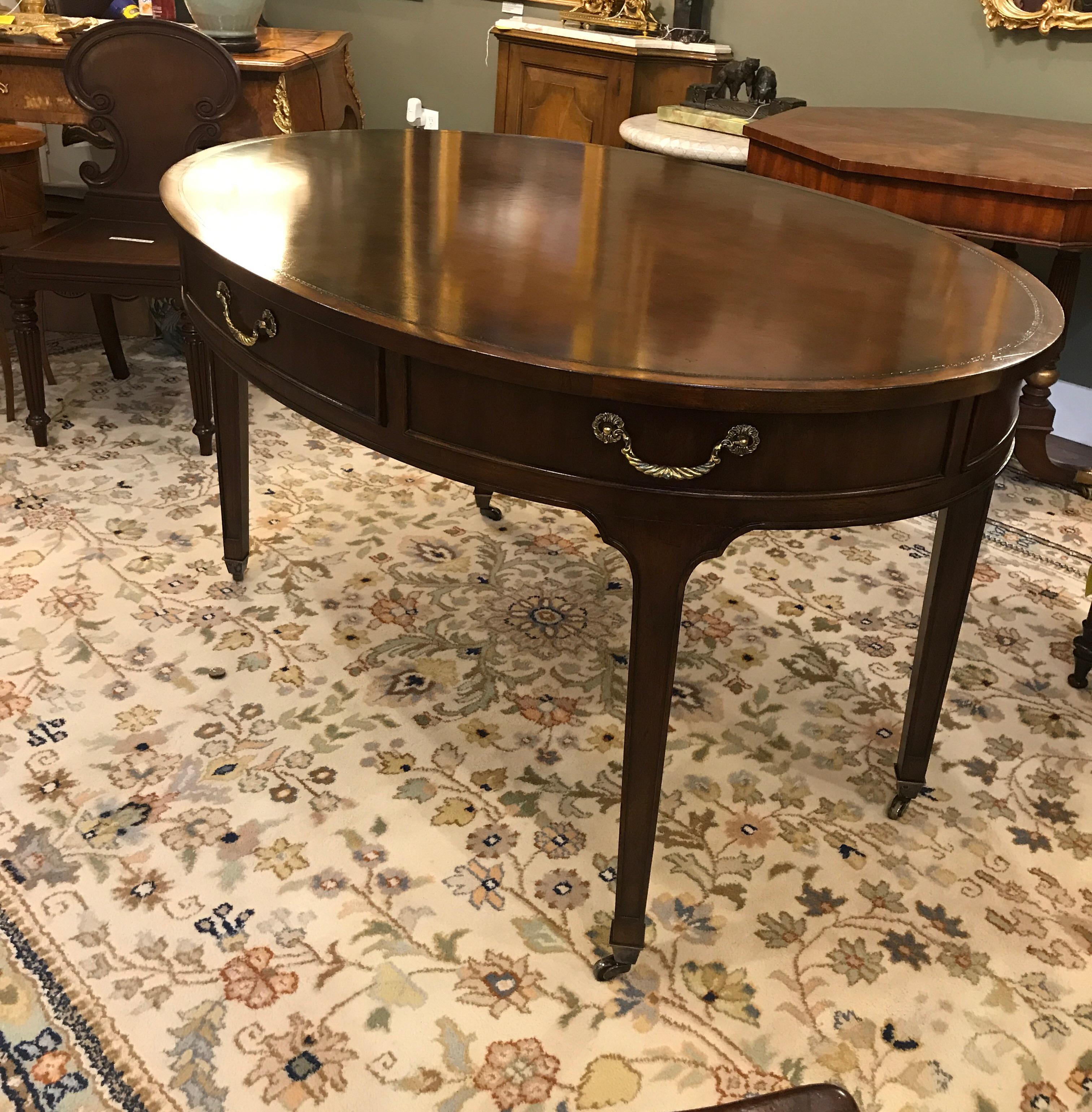 Leather Oval Mahogany Writing Table Desk