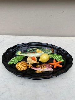 Oval Majolica Palissy Fish Platter Vallauris, circa 1950