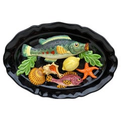 Piatto ovale in maiolica Palissy Vallauris, circa 1950
