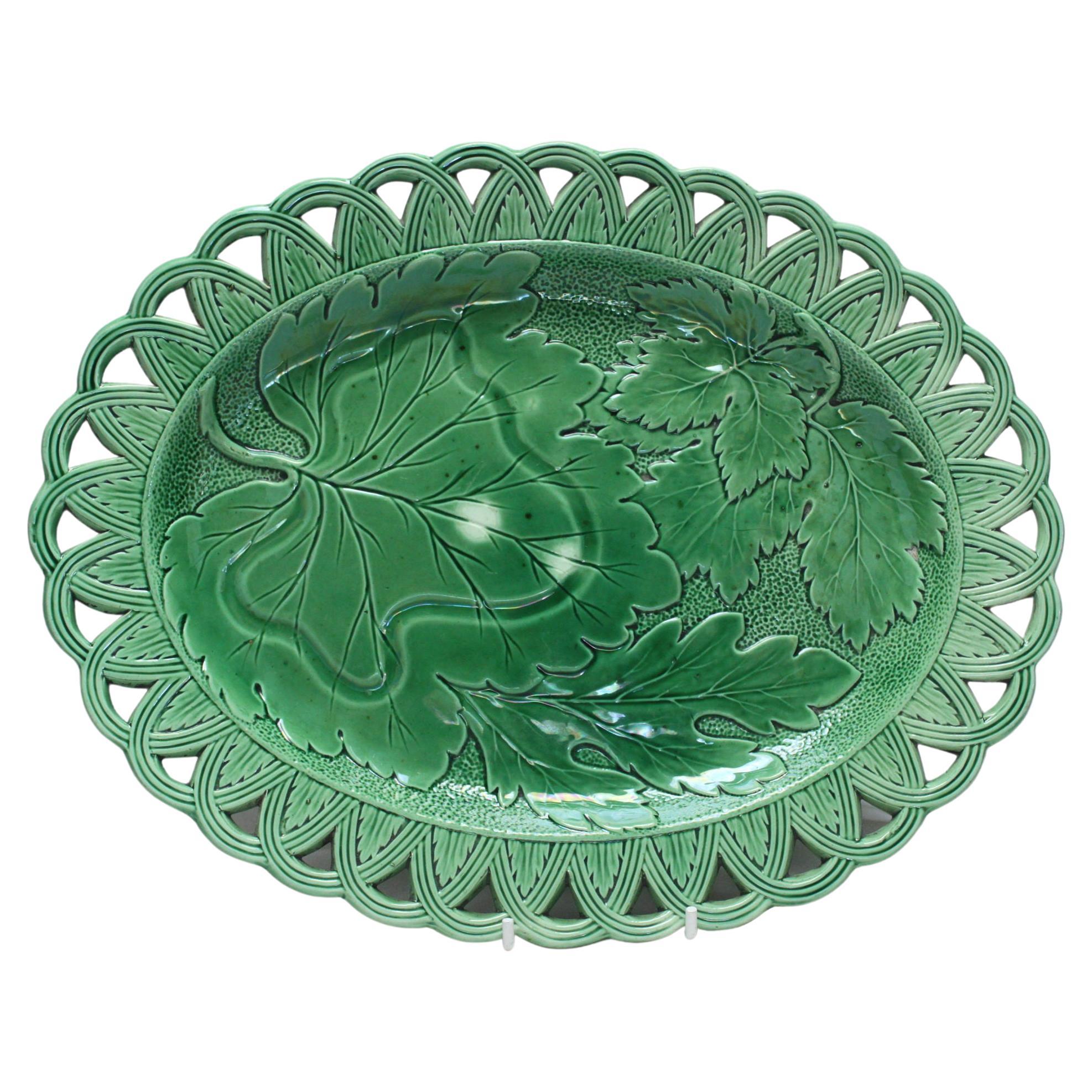 Oval Majolica Plate with Reticulated Rim For Sale