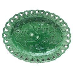 Antique Oval Majolica Plate with Reticulated Rim