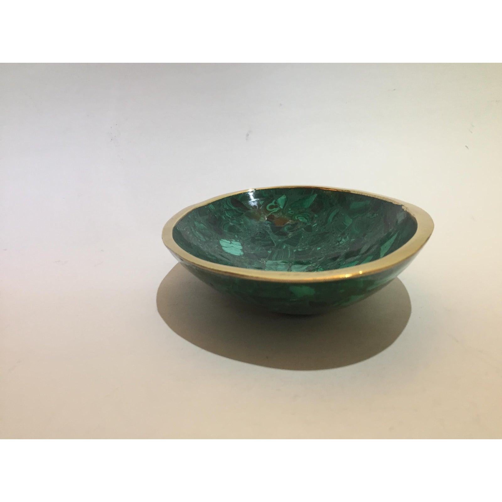 Unknown Oval Malachite and Brass Dish