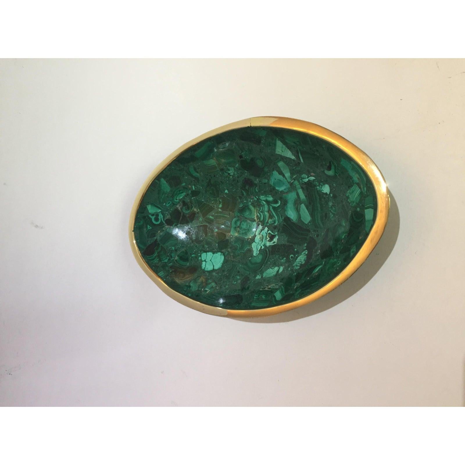 Oval Malachite and Brass Dish In Good Condition In West Palm Beach, FL