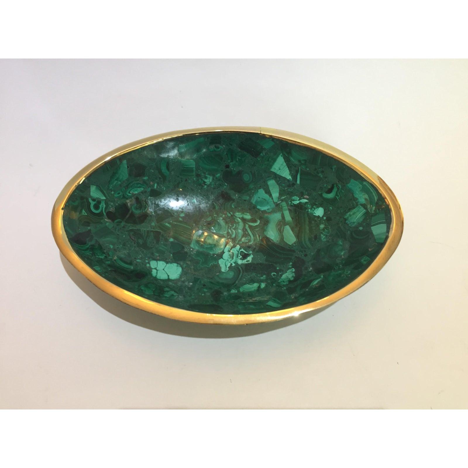 Oval Malachite and Brass Dish 1
